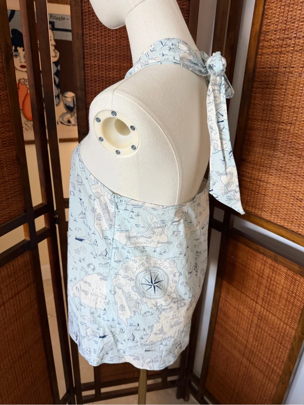 NWT J. Crew Light Blue Halter top in Ratti® compass print size small